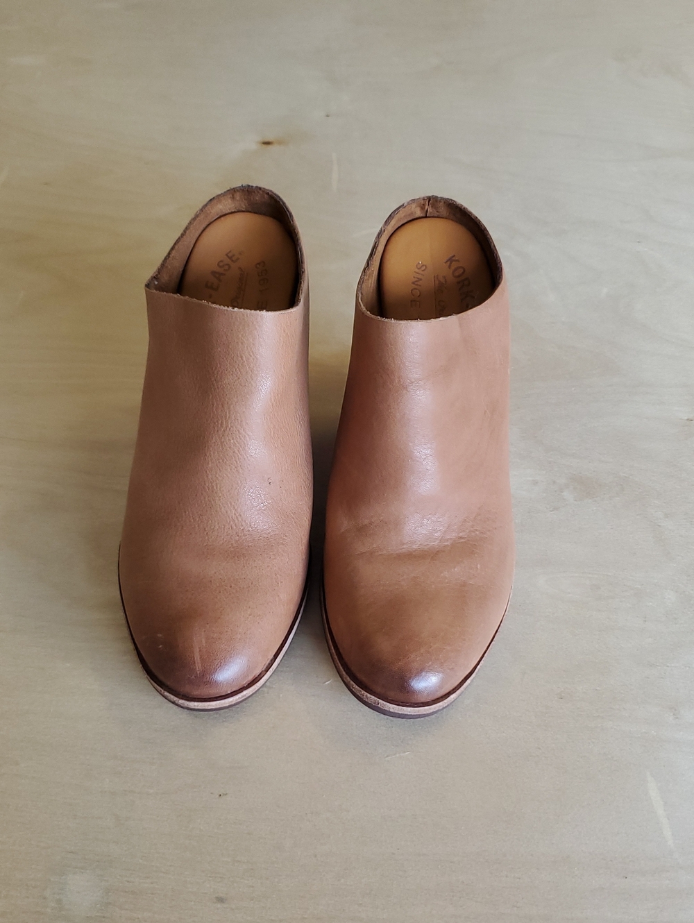 Kork-Ease Leather Heeled Mule Clogs - Cognac Size 6